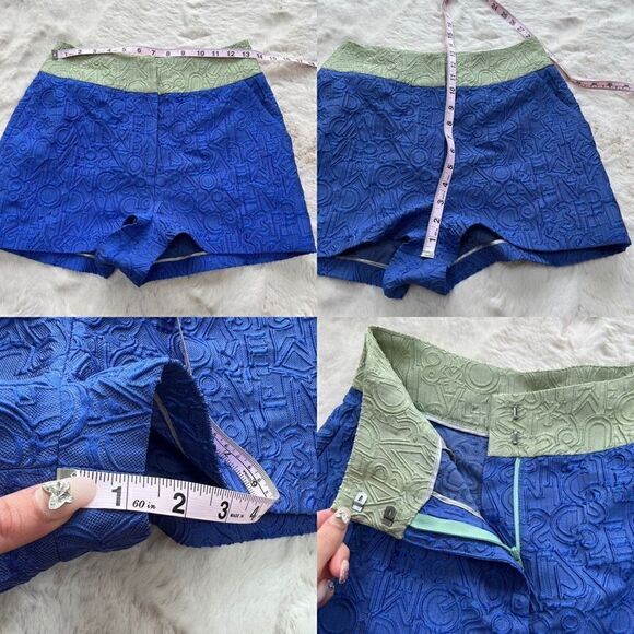 NWT MARY KATRANTZOU alphabet shorts jacquard blue green high waisted resort 6 - Picture 4 of 9